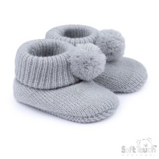 B455-G: Grey Acrylic Bootees with Pom Pom